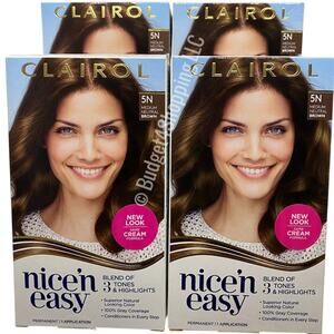 Clairol Nice'n Easy Permanent Hair Dye 5N Medium Neutral Brown, Pack of 4